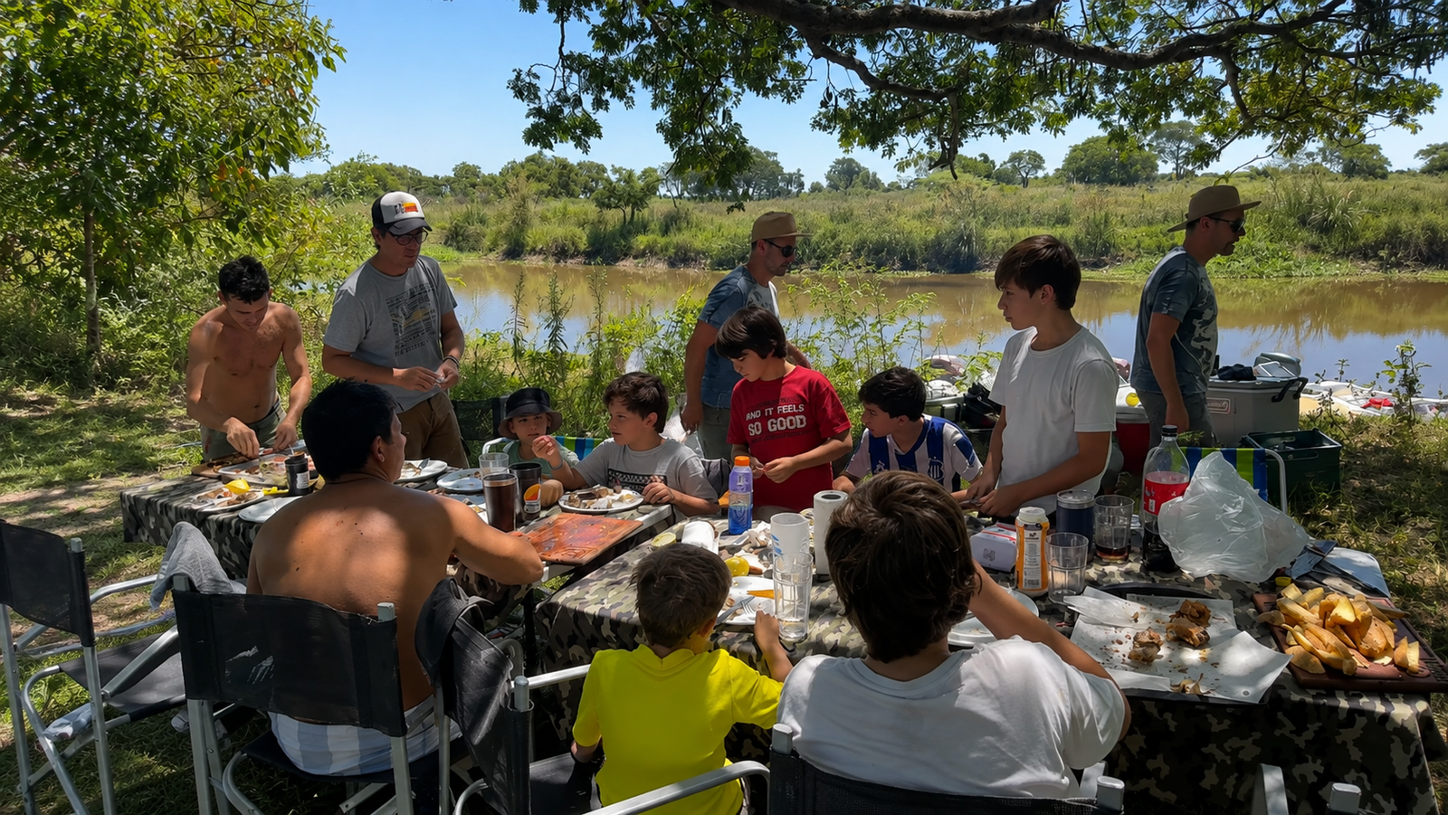 Almuerzo en la isla durante la jornada de pesca